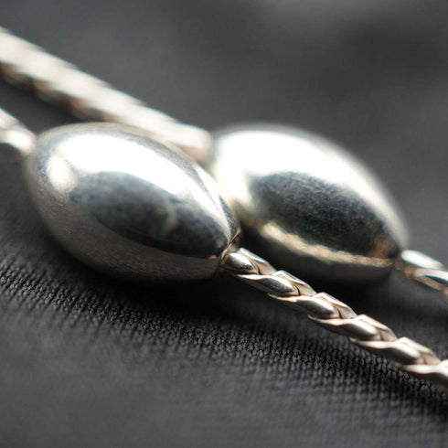 UK Vintage Sterling Silver Double Chain & Oval Bead Necklace 45cm 15g
