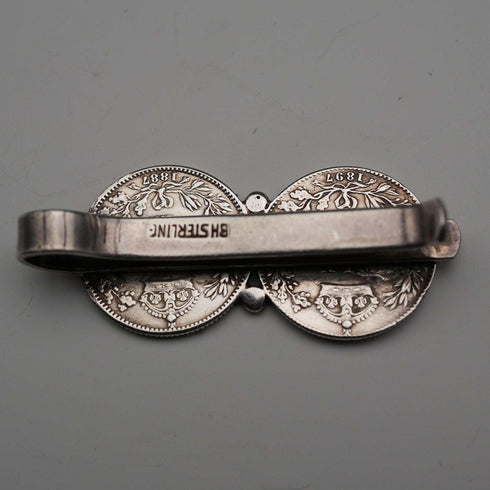 English Vintage Double Sixpence Sterling Silver Tie Clip