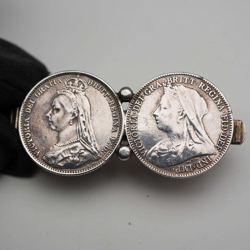 English Vintage Double Sixpence Sterling Silver Tie Clip