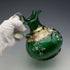 British Vintage Enamel-Decorated Green Glass Vase with Handle ②
