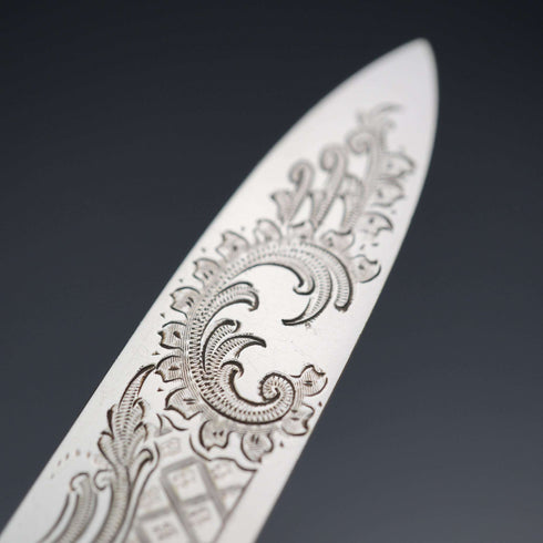 Circa 1899 British Antique Mother-of-Pearl Handle Dessert Cutlery Set for 6, Sterling Silver Accents, Some Damage
