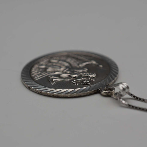 빈티지 성 크리스토퍼 순은 메달 펜던트, 순은 목걸이 포함, 총 5.8g