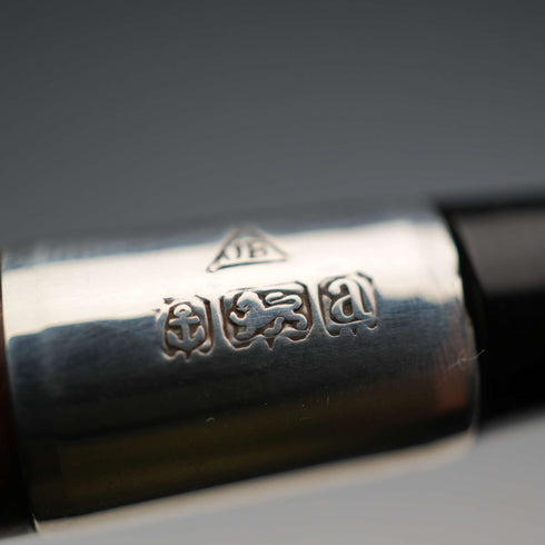 1900 British Antique JB Smoking Pipe with Sterling Silver Decoration in Case