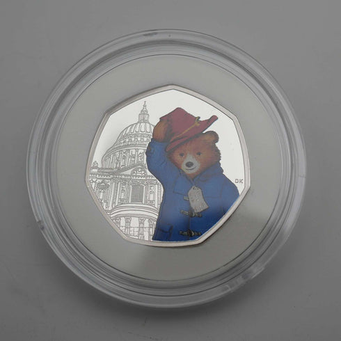 Reino Unido, moneda conmemorativa de plata de 50 peniques "Paddington en la Catedral de San Pablo", con estuche y certificado de la Royal Mint