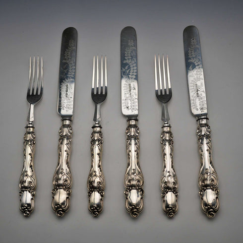 Late 19th Century English Antique Silver Plated Cutlery Set of 3 Pairs by Martin & Hall