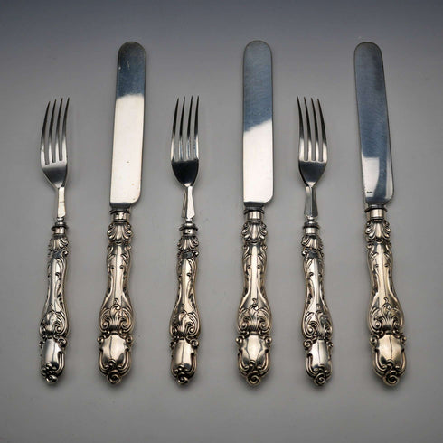 Late 19th Century English Antique Silver Plated Cutlery Set of 3 Pairs by Martin & Hall