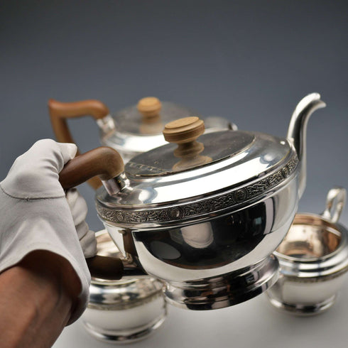 British Vintage Silver-plated Art Deco Style Tea Set by Viners