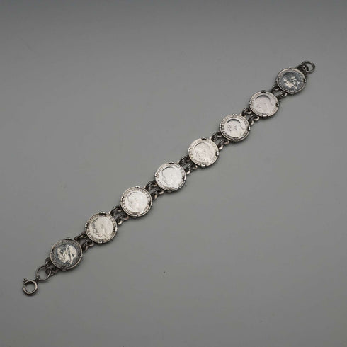 Pulsera vintage británica de plata de ley y moneda de 3 peniques de plata, 20g