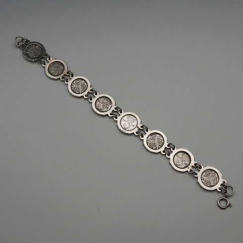 Pulsera vintage británica de plata de ley y moneda de 3 peniques de plata, 20g