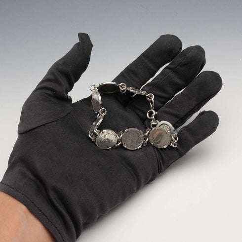 Pulsera vintage británica de plata de ley y moneda de 3 peniques de plata, 20g