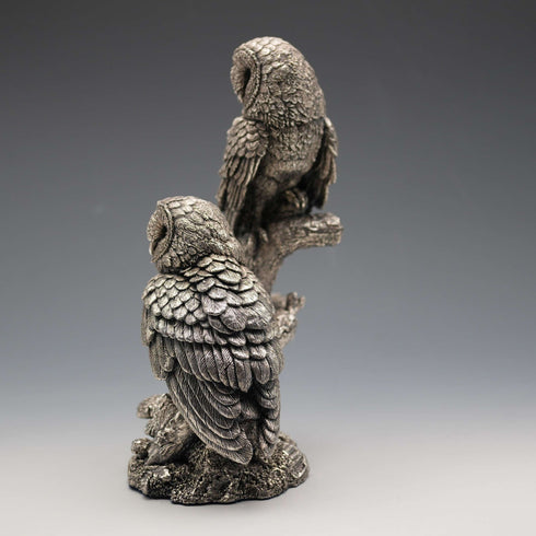 English Country Artists 2 Owls Sterling Silver Plated Sculpture Figurine