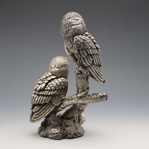 English Country Artists 2 Owls Sterling Silver Plated Sculpture Figurine