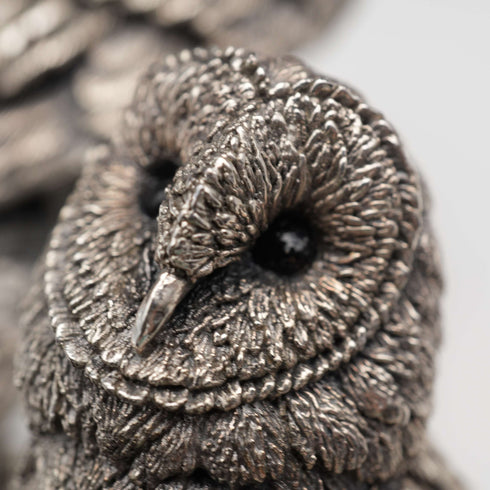 English Country Artists 2 Owls Sterling Silver Plated Sculpture Figurine