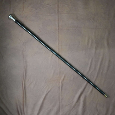Bastón antiguo británico de 1908, eje negro, mango con rodete de plata de ley, 90 cm, J Howell