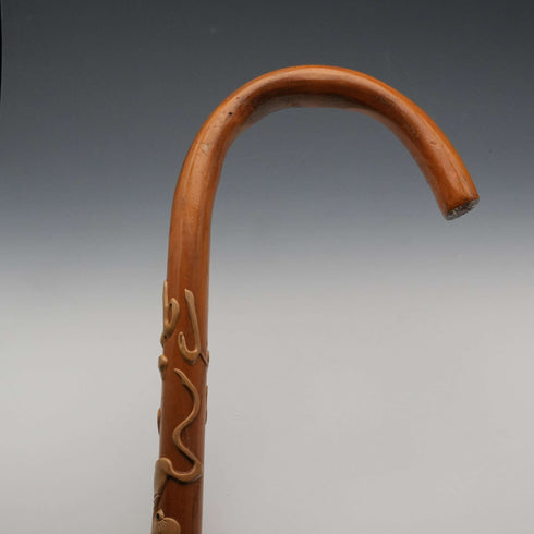 빈티지 탄샤프트 드래곤 장식 구부러진 핸들 지팡이 89cm