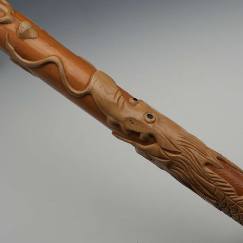 빈티지 탄샤프트 드래곤 장식 구부러진 핸들 지팡이 89cm
