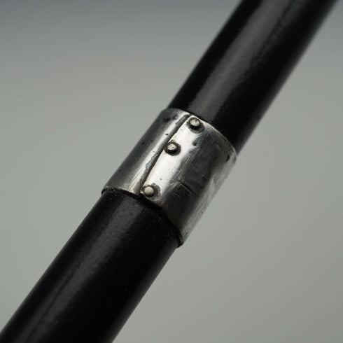 1908 British Antique Black Shaft Derby Handle Sterling Silver Decoration Lightweight Walking Stick Cane 91cm