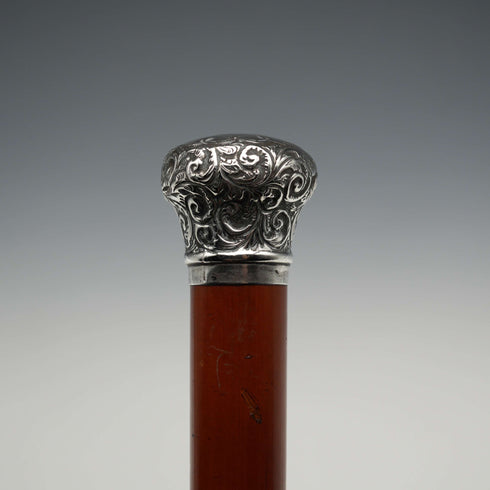 1897年 英国古董 马六甲藤手杖 纯银圆环手柄 93cm