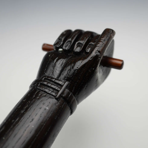 Vintage Brown Shaft Fist Holding a Rod Sculpture Handle Walking Stick Cane 89cm