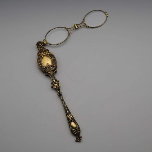 US Antique Sterling Silver Vermeil Ornate Folding Lorgnette Eyeglasses