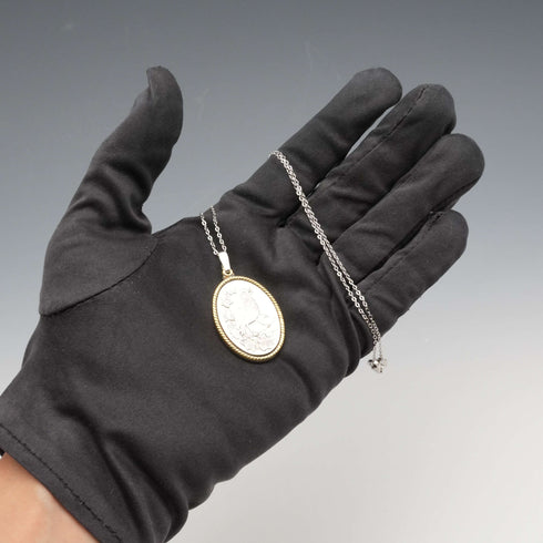 1977年 英国ヴィンテージ 純銀製 ロビンレリーフ オーバルペンダント 計14g 純銀チェーン付き