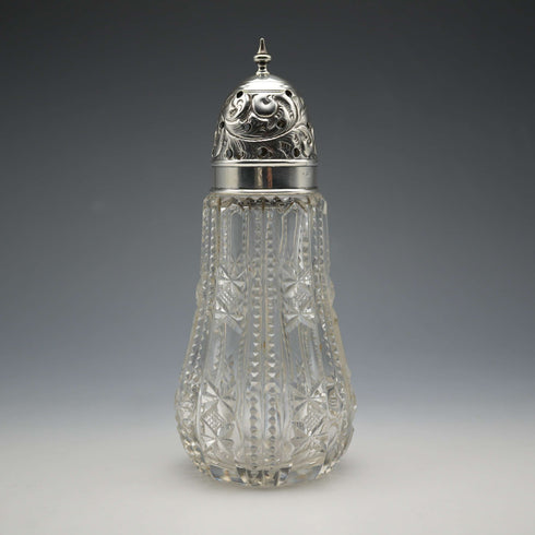 1907年 英国古董 切割玻璃&纯银盖 糖粉罐 Robert Pringle