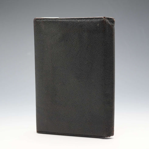1908 British Antique Sterling Silver Ornamented Black Leather Wallet, Edward Langridge & Co.