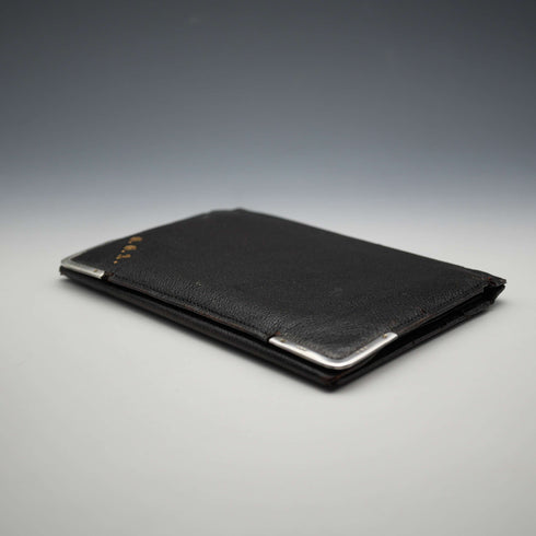1908 British Antique Sterling Silver Ornamented Black Leather Wallet, Edward Langridge & Co.