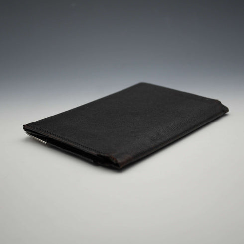 1908 British Antique Sterling Silver Ornamented Black Leather Wallet, Edward Langridge & Co.