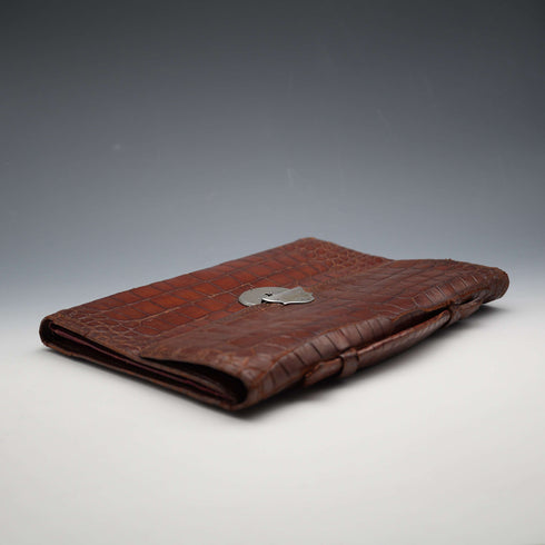 1908年 英国アンティーク 純銀装飾 ブラウンレザー製オーガナイザー Percy Milbourn