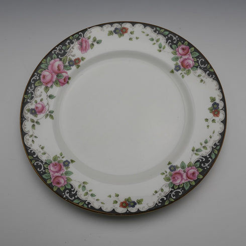 British Antique Aynsley "Black Band & Rose" Side Plates, Pair