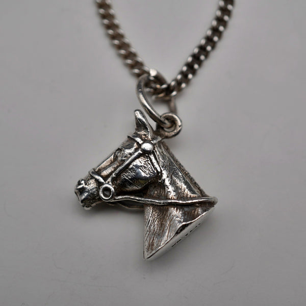 Vintage Sterling Silver Horse Head Charm Pendant, 10.1g total, with Sterling Silver Chain