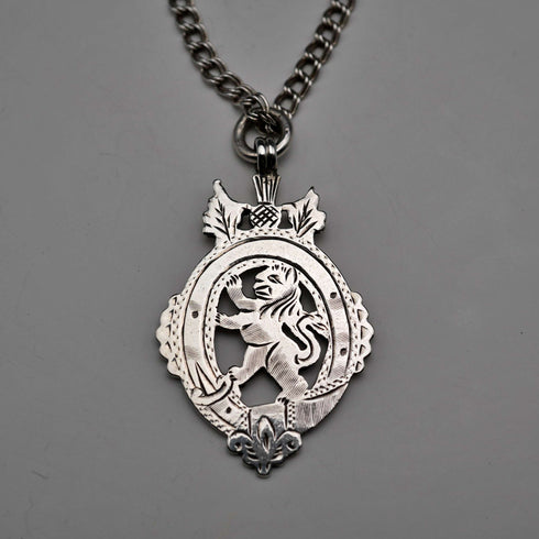British Antique Sterling Silver Lion Passant Medal, 15.5g total, with Sterling Silver Chain, J&R Griffin