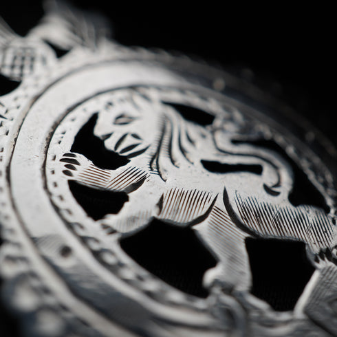 British Antique Sterling Silver Lion Passant Medal, 15.5g total, with Sterling Silver Chain, J&R Griffin