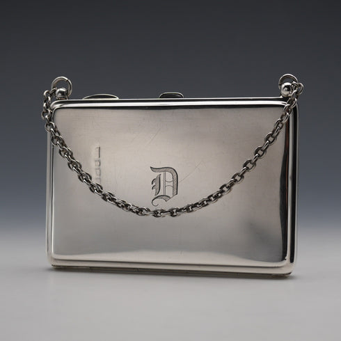 Tarjeta de visita antigua de plata de ley, estilo libro, con cadena, 1894, WALKER & HALL, Reino Unido