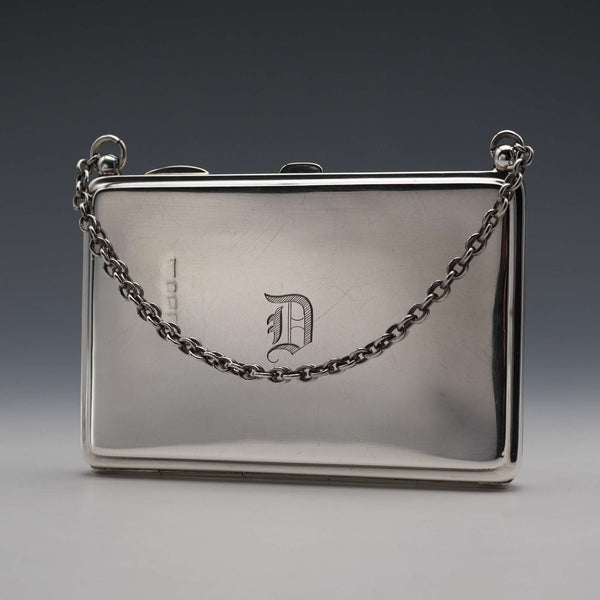 Tarjeta de visita antigua de plata de ley, estilo libro, con cadena, 1894, WALKER & HALL, Reino Unido