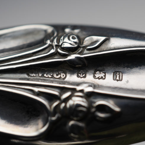 Antigüedad inglesa de 1908, estirador de guantes con mango de plata esterlina, Gourdel Vales & Co.