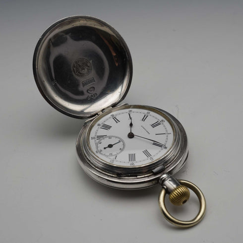 約1889年製 アンティーク ロンジン 懷錶 800銀製 獵錶殼 直徑43mm 運作良好