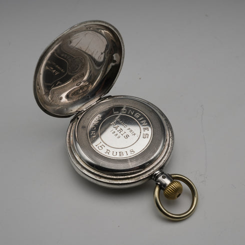 約1889年製 アンティーク ロンジン 懷錶 800銀製 獵錶殼 直徑43mm 運作良好