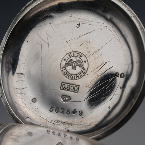 1889년경 앤티크 론진 회중시계 800 실버 헌터 케이스 직경 43mm 작동 양호