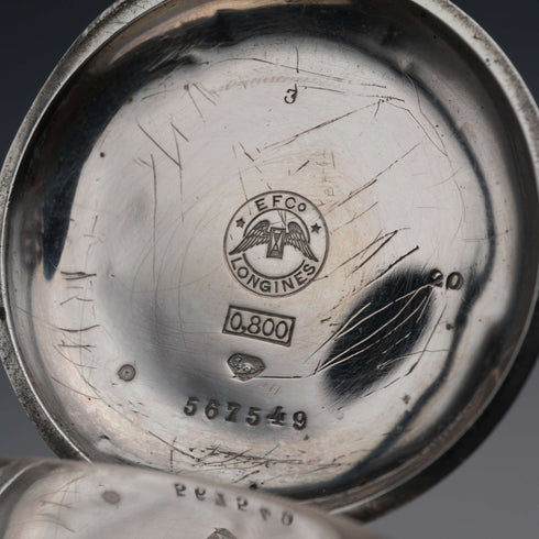 約1889年製 アンティーク ロンジン 懷錶 800銀製 獵錶殼 直徑43mm 運作良好