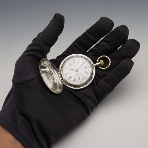 約1889年製 アンティーク ロンジン 懷錶 800銀製 獵錶殼 直徑43mm 運作良好
