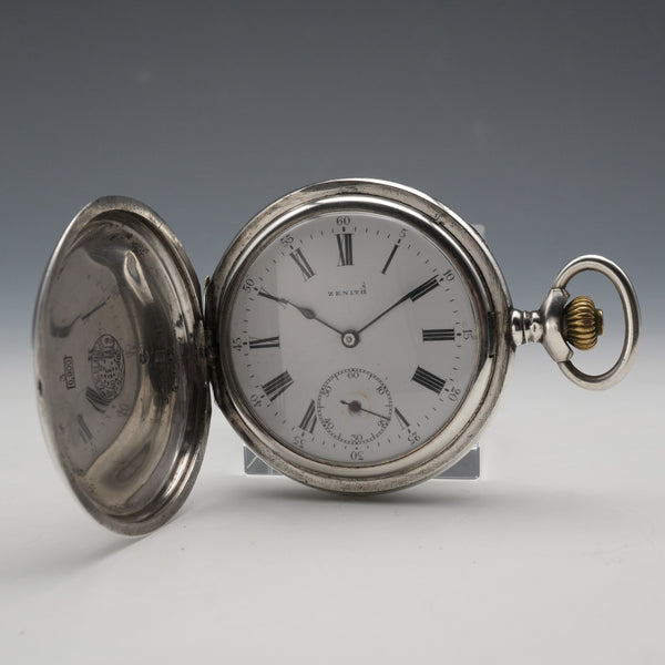 1919年頃アンティーク ゼニス 懐中時計 900シルバー ハンターケース 直径50mm 動作良好