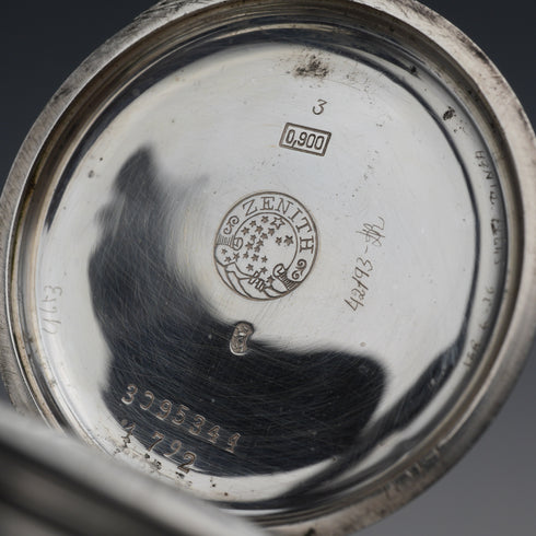 1919年頃アンティーク ゼニス 懐中時計 900シルバー ハンターケース 直径50mm 動作良好