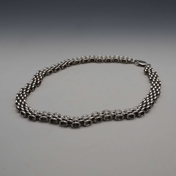 Collar de plata de ley vintage británico, eslabón pantera, 42 cm, 57 g