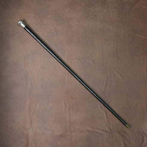 1922 British Antique Black Shaft Sterling Silver Rondelle Handle Walking Stick Cane 91cm