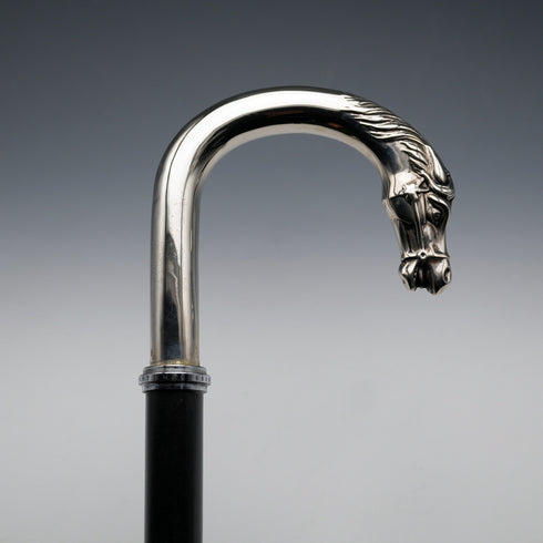 British Vintage Black Shaft Horsehead Handle Walking Stick Cane 88cm
