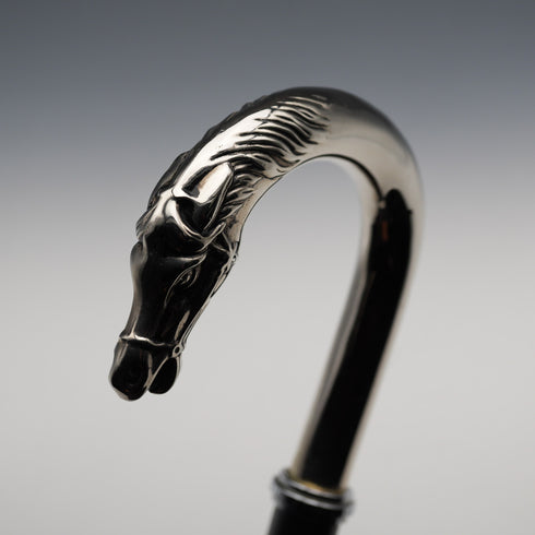 British Vintage Black Shaft Horsehead Handle Walking Stick Cane 88cm