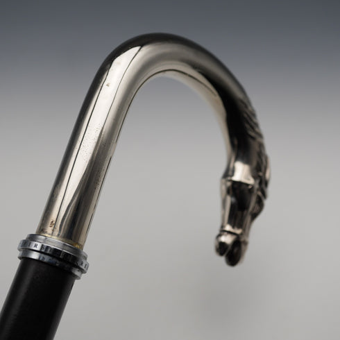 British Vintage Black Shaft Horsehead Handle Walking Stick Cane 88cm