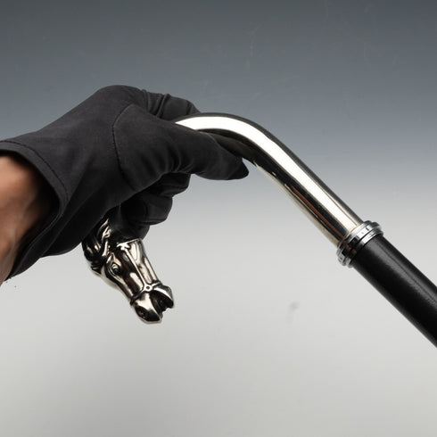 British Vintage Black Shaft Horsehead Handle Walking Stick Cane 88cm